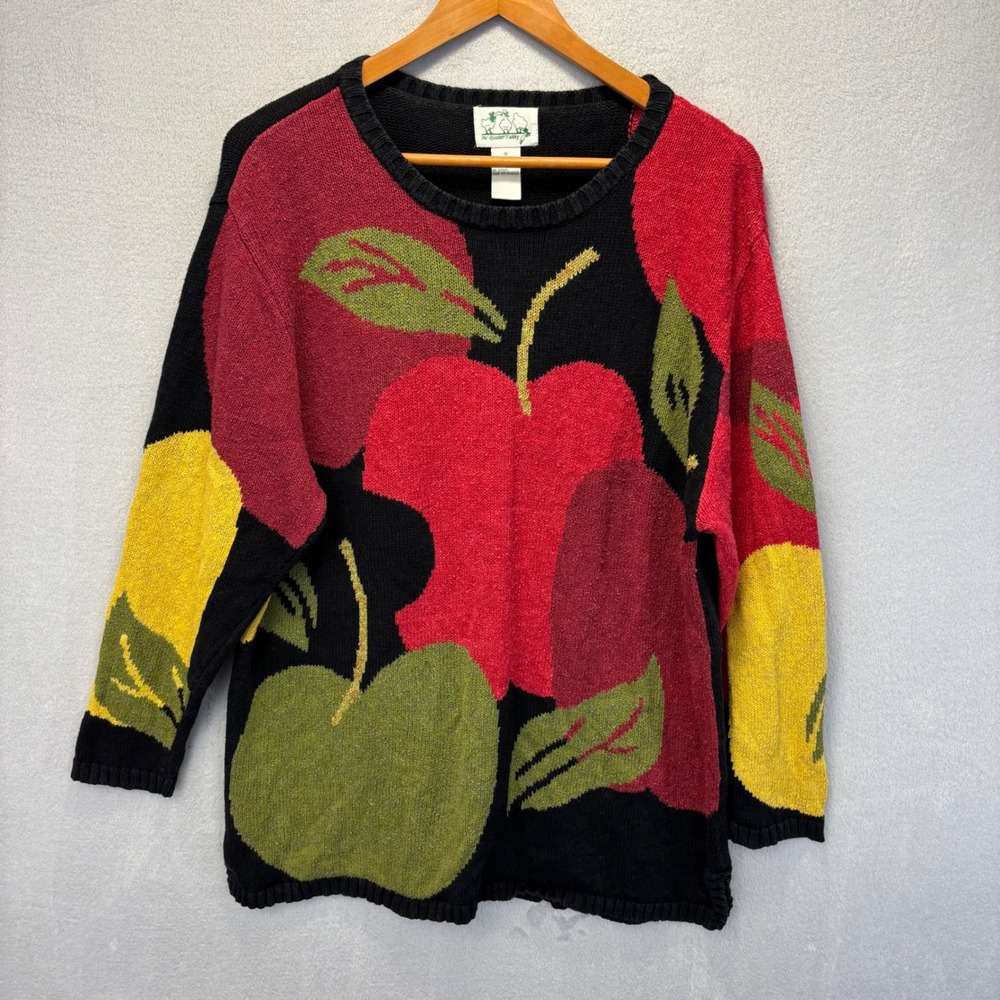 Vintage Quacker Factory Oversized Teacher Apple Sweater Womens 1X Fall Intarsia